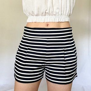 J.Crew High Waisted Navy White Striped Fitted Pleated Dress Shorts